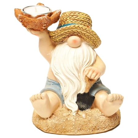 G128 Ocean Beach Gnome Statue 7" Coastal Summer Figurine for Yard, Patio, Lawn, or Home Decor