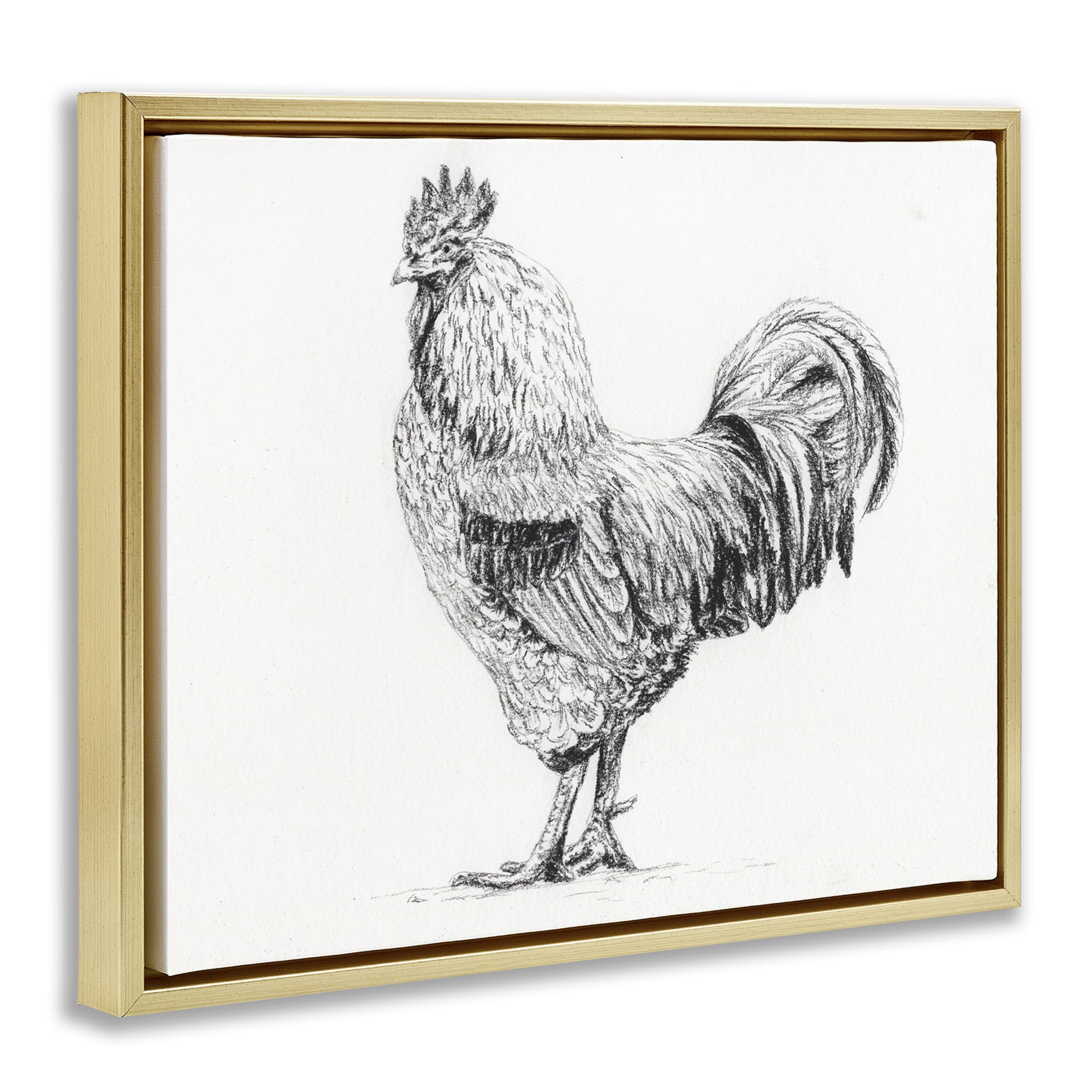 Stupell Industries Rooster in Charcoal Gold Framed Floater Canvas Wall Art, design by Leah Noel Art