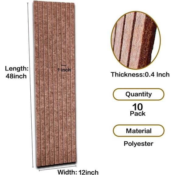 10 Pack Acoustic Panels, 48" X 12" Sound Proof Wall Panels for Office, Home Theater, Studio - Adhesive Noise Reduction Panels