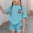 thumbnail image 5 of Spazoro Toddler Girls 2PC Outfit Set, Casual Cherry Print Short Sleeve T-Shirt & Shorts Summer Clothes Set for Kids Sky Blue Size 4-5, 5 of 6