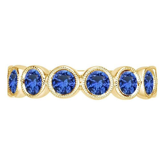 AFFY 1.79 Carat (Cttw) Round Simulated Blue Sapphire Engagement Band Ring 14K Solid Yellow Gold Ring Size-5