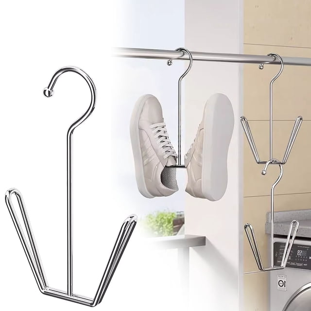 CQCYD 3Pcs Stainless Steel U-Shape Shoe Drying Rack, Outdoor Household Stackable Holder, Windproof Hanging Slippers Hook, Rust-Proof Shoe Rack for Patio and Balcony