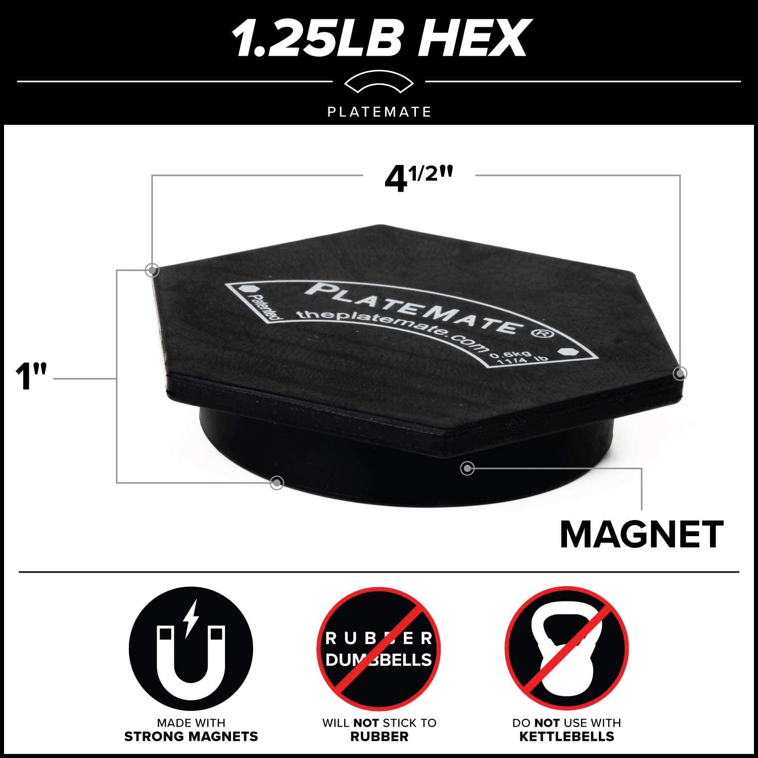 The PlateMate 1.25 lb Hex -Magnetic Weight Plate for Hex Style Dumbbells | Pair | Black