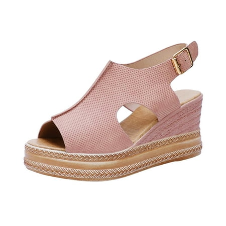 

Wozhidaose Womens Sandals Platform Sandals Solid Color Hollow Out Leather Open Toe Buckle Wedge Heel Sandals Wedge Sandals for Women