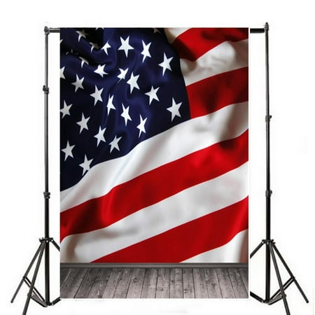 Image of GreenDecor 5x7ft Photography Background Wooden Floor and American Flag the Stars and the Stripes Wall Scene Backdrop Photo Studio Props