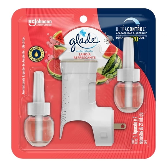 Aromatizante ambiental Glade líquido aceites naturales eléctrico sandía refrescante 2 pzas de 21 ml c/u