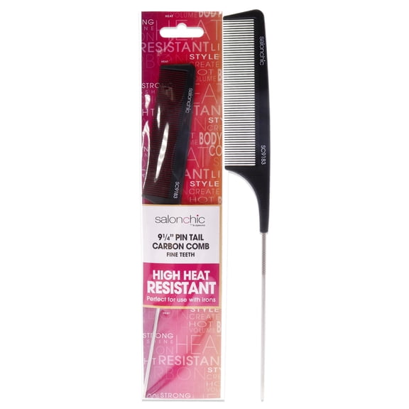 SalonChic Pin Tail Carbon Comb High Heat Resistant 9.25 - Fine Teeth , 1 Pc Comb