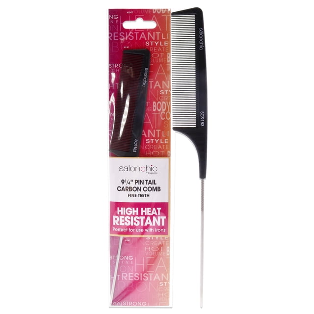 Pin Tail Carbon Comb High Heat Resistant 9.25 - Fine Teeth by SalonChic for Unisex - 1 Pc Comb