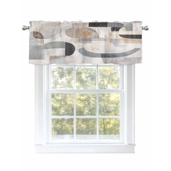 Abstract Gray Brown Curtain Valances for Windows, Modern Geometric Art Kitchen Valance Window Treatment, Light Filtering Block Curtains for Bathroom/Bedroom/Living Room 42'' x 18''