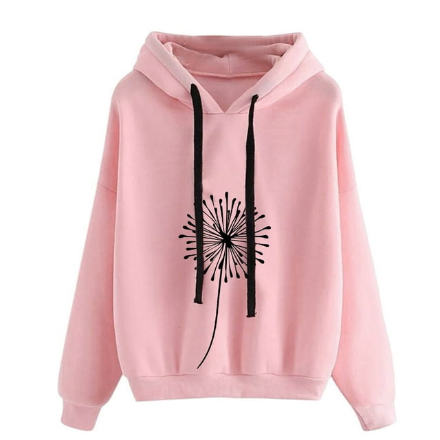 Chandail à Capuche pour Femmes à Manches Longues avec Cordon de Serrage et Imprimé Pissenlit, Coupe Ample Décontractée pour l'Automne et l'Hiver