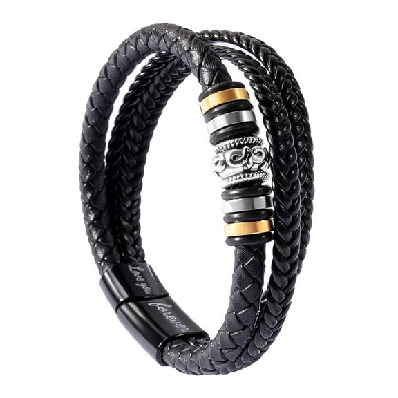 Braided Leather Bracelet for My Son “I Will Always Be With You” Men's Double Row Magnetic Closed Personalized Bracelet, Wristband Bracelet, Men's Leather Rope Bracelet Holiday Gift