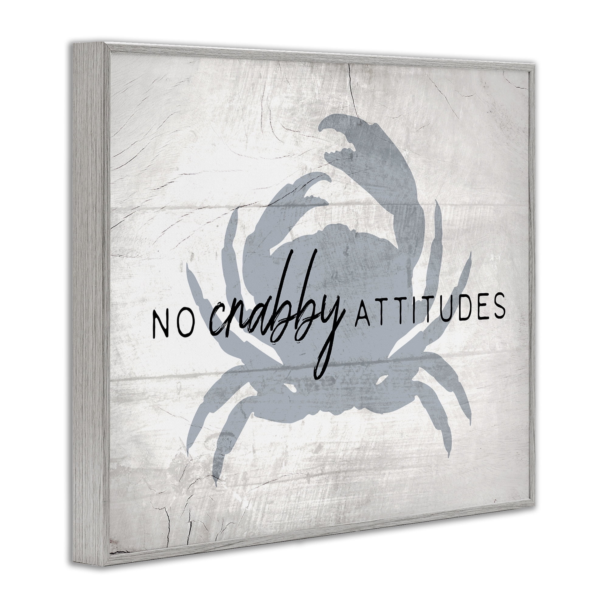 Stupell Industries No Crabby Attitudes Phrase Typography Painting Gray Framed Art Print Wall Art, 30 x 24