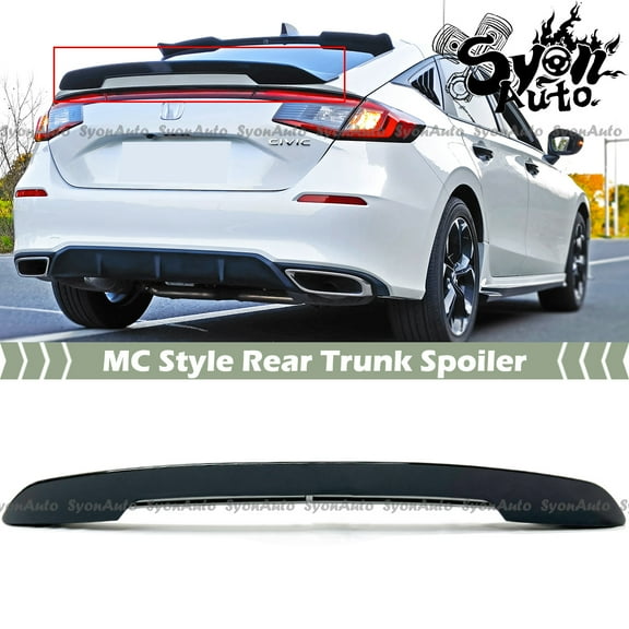 FOR 2022-2024 HONDA CIVIC HATCHBACK GLOSS BLACK MC STYLE REAR TRUNK SPOILER WING KIT