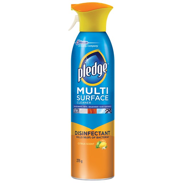 Pledge® Multi-Surface Disinfectant Cleaner, Aerosol Spray, Citrus, 275 g, 6/Case