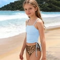 thumbnail image 2 of Bainana Teen Girls Swimsuit Solid Color Tankini Tops And Leopard Print Bikini Bottom Swimwear Fashion Stylish Little Youth Girls Beach Pool Bathing Suit Sky Blue Size 9-10 Years, 2 of 4
