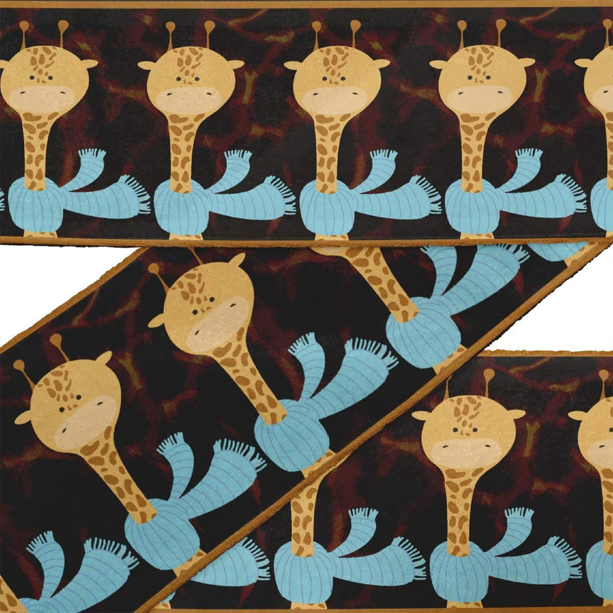 IBA Indianbeautifulart Brown Muffler & Ziraffe Kids Velvet&nbsp;Trim&nbsp;Fabric Sewing Fabric Lace Dressmaking Printed Sewing Lace 9 Yards 3 Inches