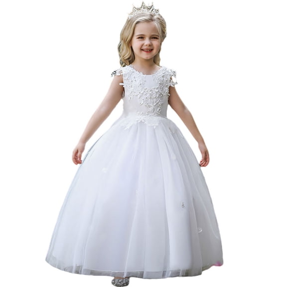 Flower Girls Maxi Dress Bridesmaid Floral Boho Vintage Lace Dance Gown for 4-14Y