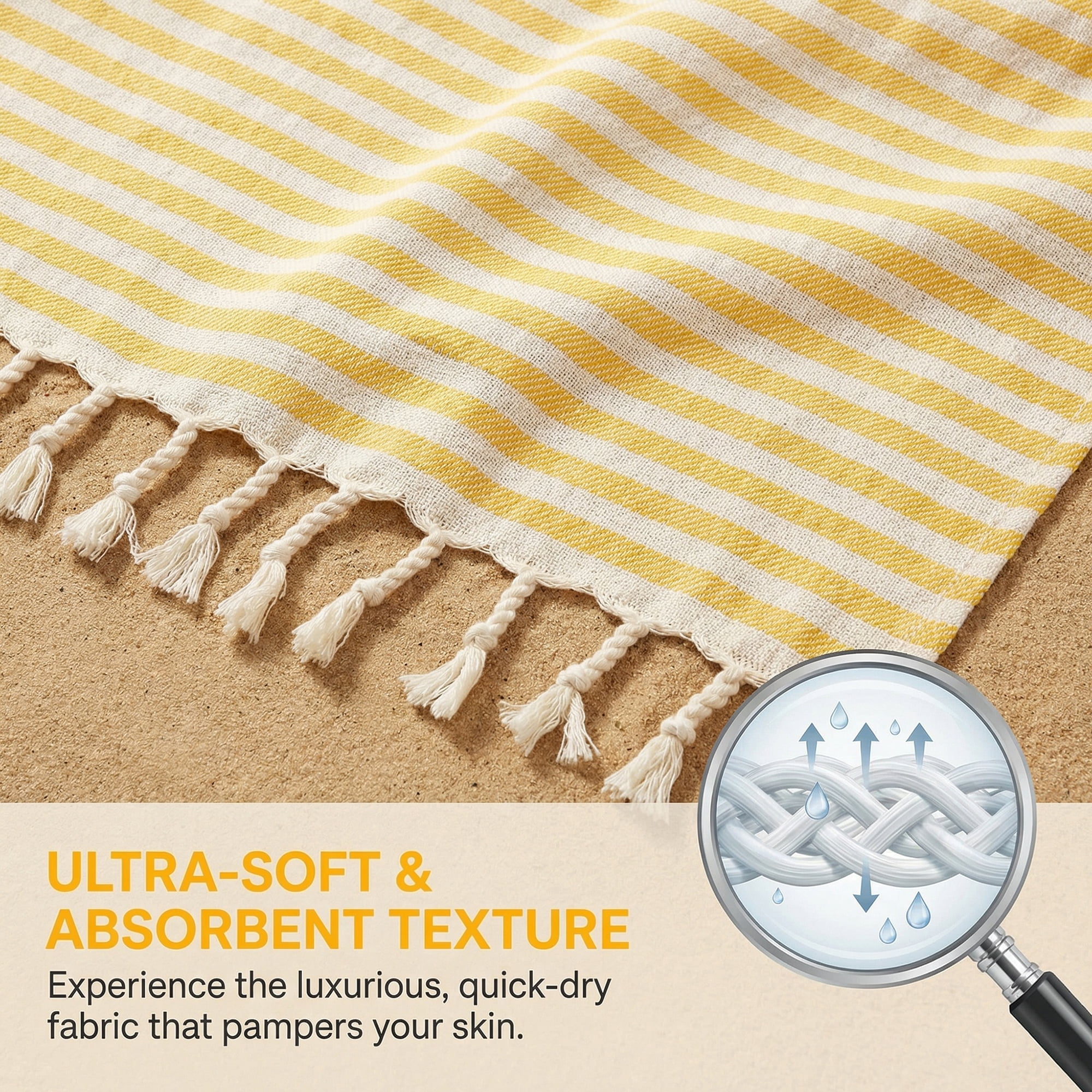 Unique Bargains 2 Pack Soft Sand Free Quick Dry Turkish Towel Yellow 71"x40"
