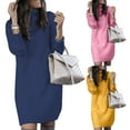 thumbnail image 3 of Women Autumn Turtleneck Long Sleeve Warm Loose Knitted Sweater Knee-length Dress, 3 of 8