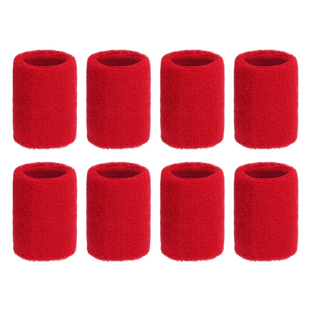 Uxcell Muñequera de sudor colorida, muñequeras deportivas, muñequeras para tenis, bádminton, baloncesto, paquete de 8 en rojo