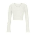 thumbnail image 4 of XPMWRP Women's Solid Color Crochet Cardigan Sweater Long Sleeve Button Hollow Out Lightweight V Neck Cropped Knit Cardigan White S, 4 of 6