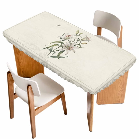 Vintage Floral Table Cloths for 6 Foot Rectangle Tables, Farmhouse Country Retro Flower Artwork Patio Waterproof Elastic Fitted Tablecloths, Washable Rectangular Table Cover for Camping