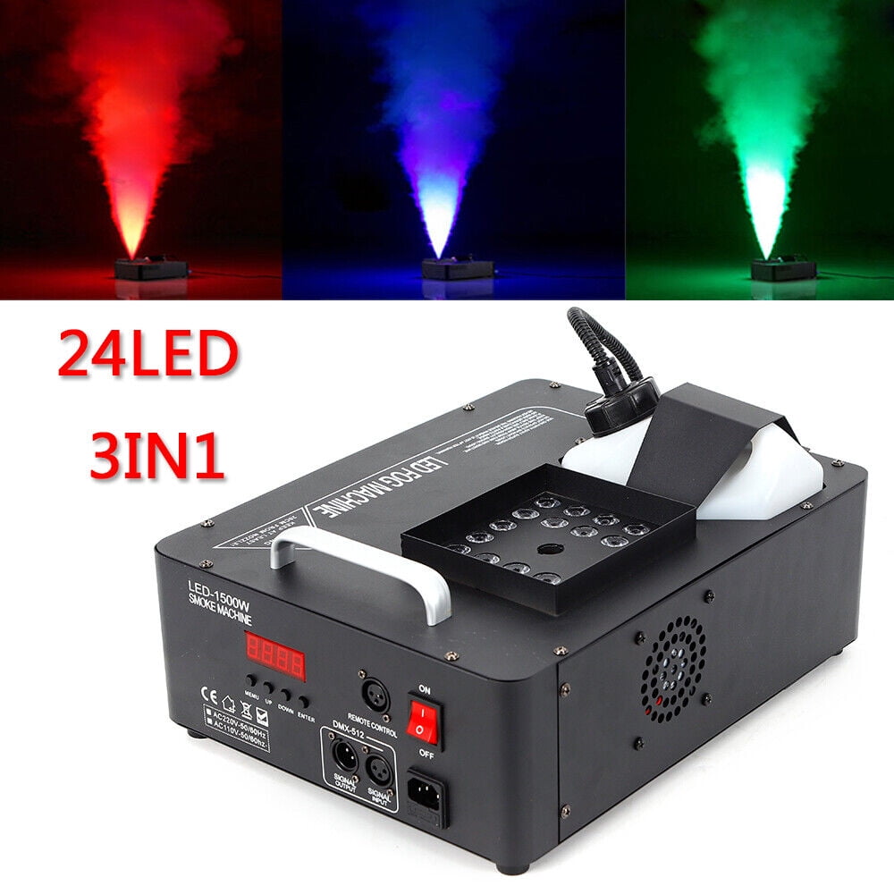Miumaeov 1500W Vertical Smoke Fog Machine 24LED Up-Spray Fogger DMX Wedding Party Stage w/ Remote