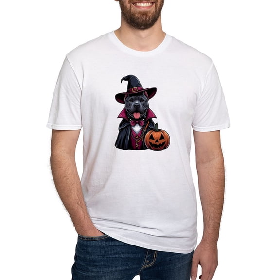 CafePress - Costumed Pitbull Halloween Men's Classic T Shirt - Fitted T-Shirt, Vintage Fit Soft Cotton Tee
