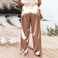 thumbnail image 4 of Palazzo Pants for Women Satin Wide Leg Plicated Silky Pull on Party Dress Casual Pant Trouser Khaki XL, 4 of 5