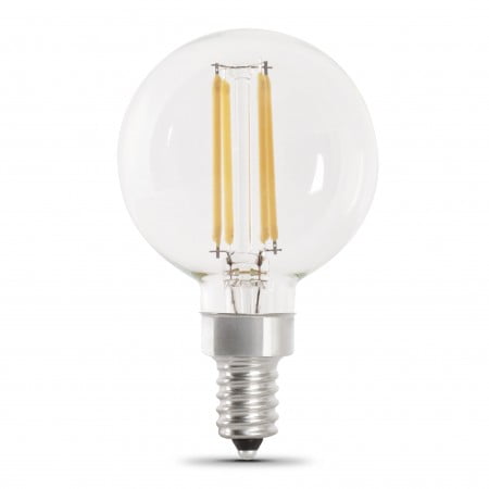 

1 Pk Feit Electric Led Globe G161/2 40W Equivalent 315Lm Filament Clear Glass Candelabra 2700K 2-Pack Cec Compliant Bulb (Bpg1640/927Ca/Fil/2)
