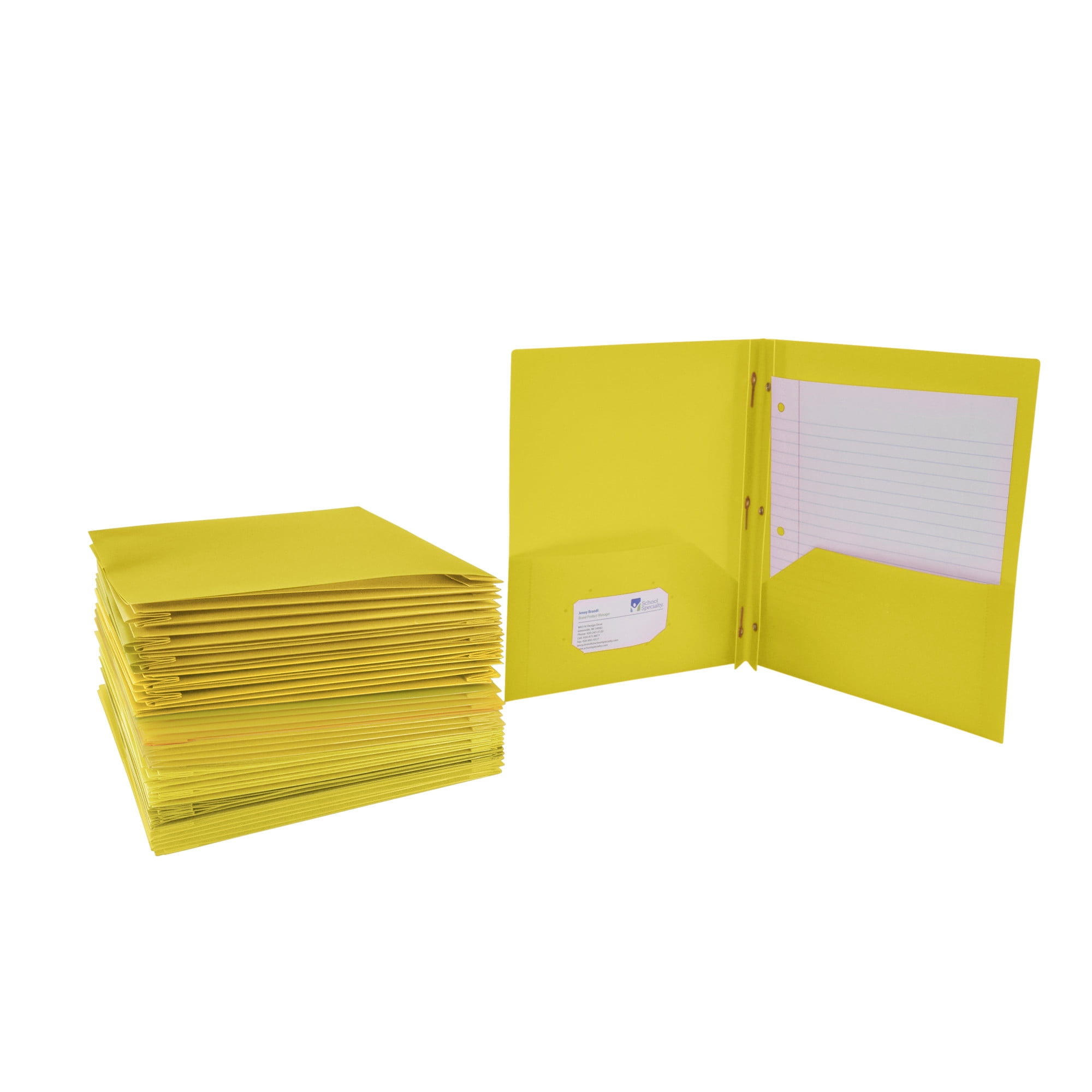 2-Pocket Poly Folders with Fasteners, Yellow, Pack of 25