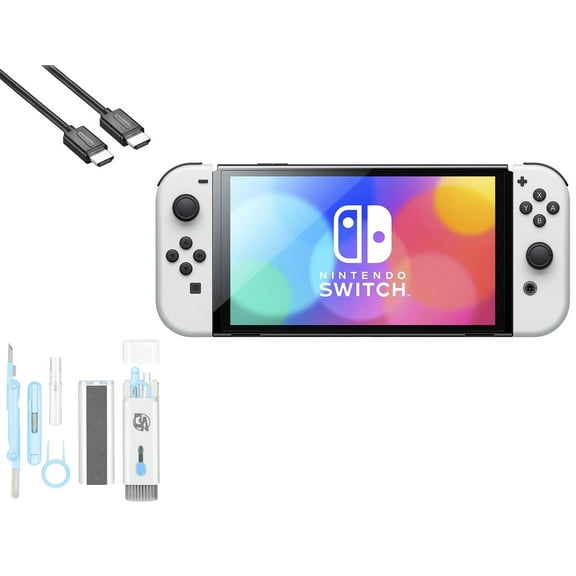 Pre-Owned Nintendo Switch OLED Model White Set with BOLT AXTION Cleaning Kit HDMI Bundle
