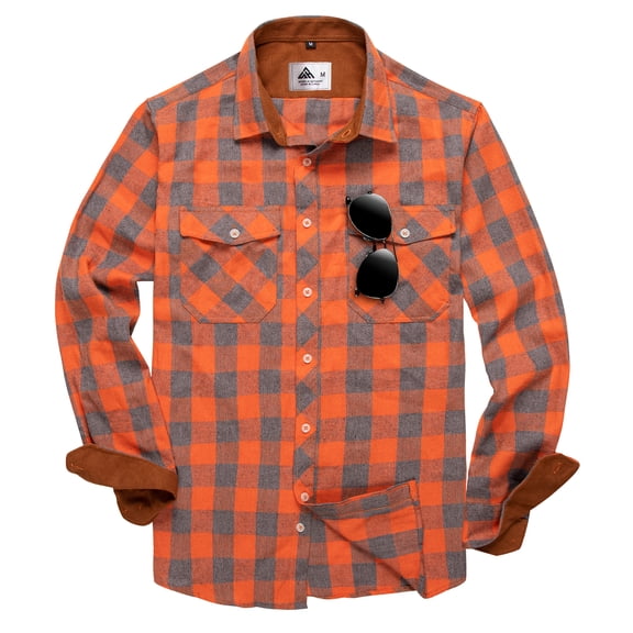 SPEEDRUN Men's Flannel Shirts Cotton Long Sleeve Shirt Casual Button Down Shirts with 2 Pockets