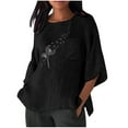 thumbnail image 2 of Sakmal Womens Graphic Blouse Black 3/4 Sleeve Shirts Crew Neck Blouses Womens Blouses Dressy Casual, 2 of 6