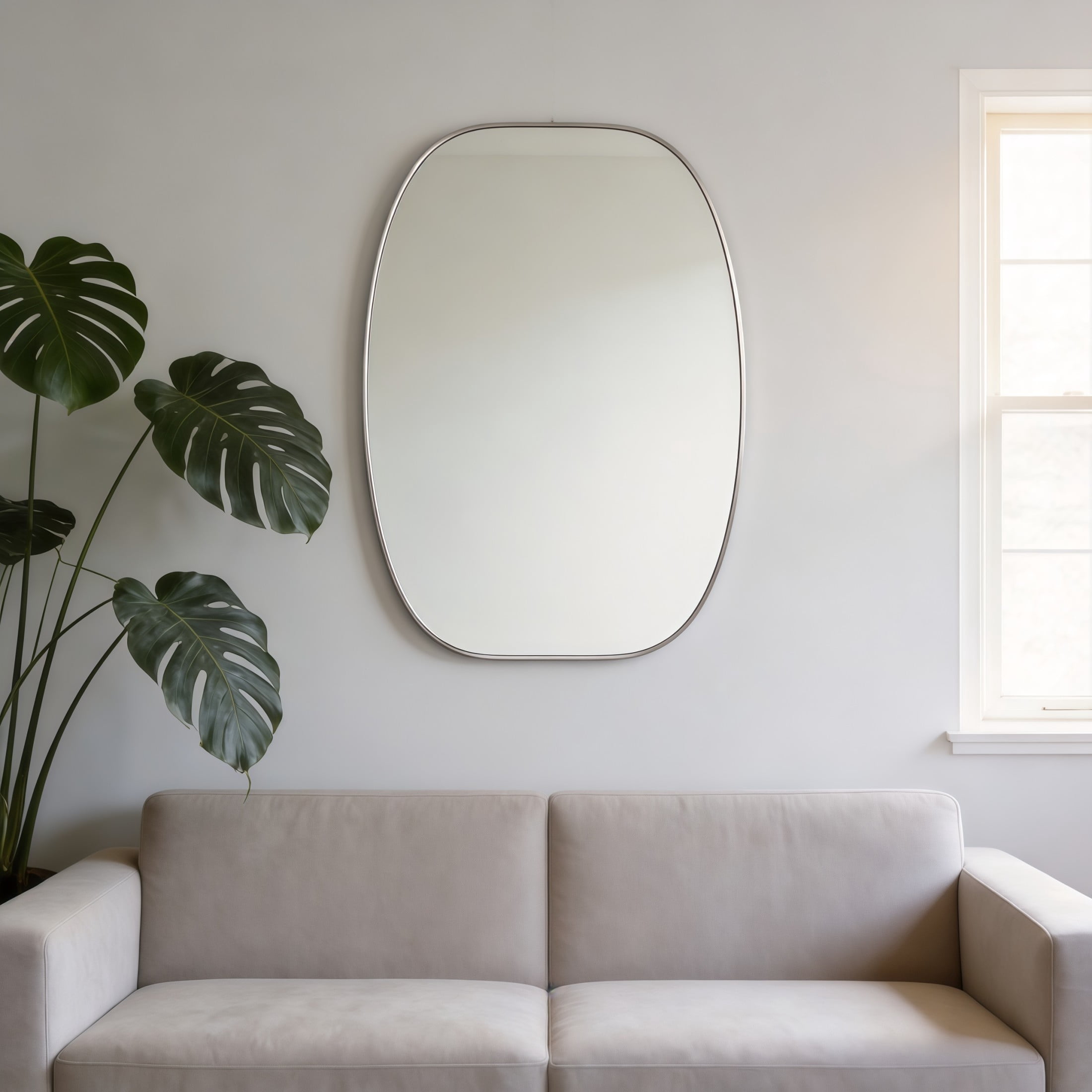 Noble House 30"x40" Unique Metal Framed Oval Wall Mirror, Modern Oblong Vanity Mirror for Bathroom & Entryway, Silver