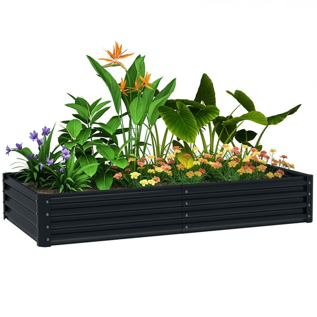 Outsunny 6x3x1ft Galvanized Raised Garden Bed, Open Bottom, Dark Grey