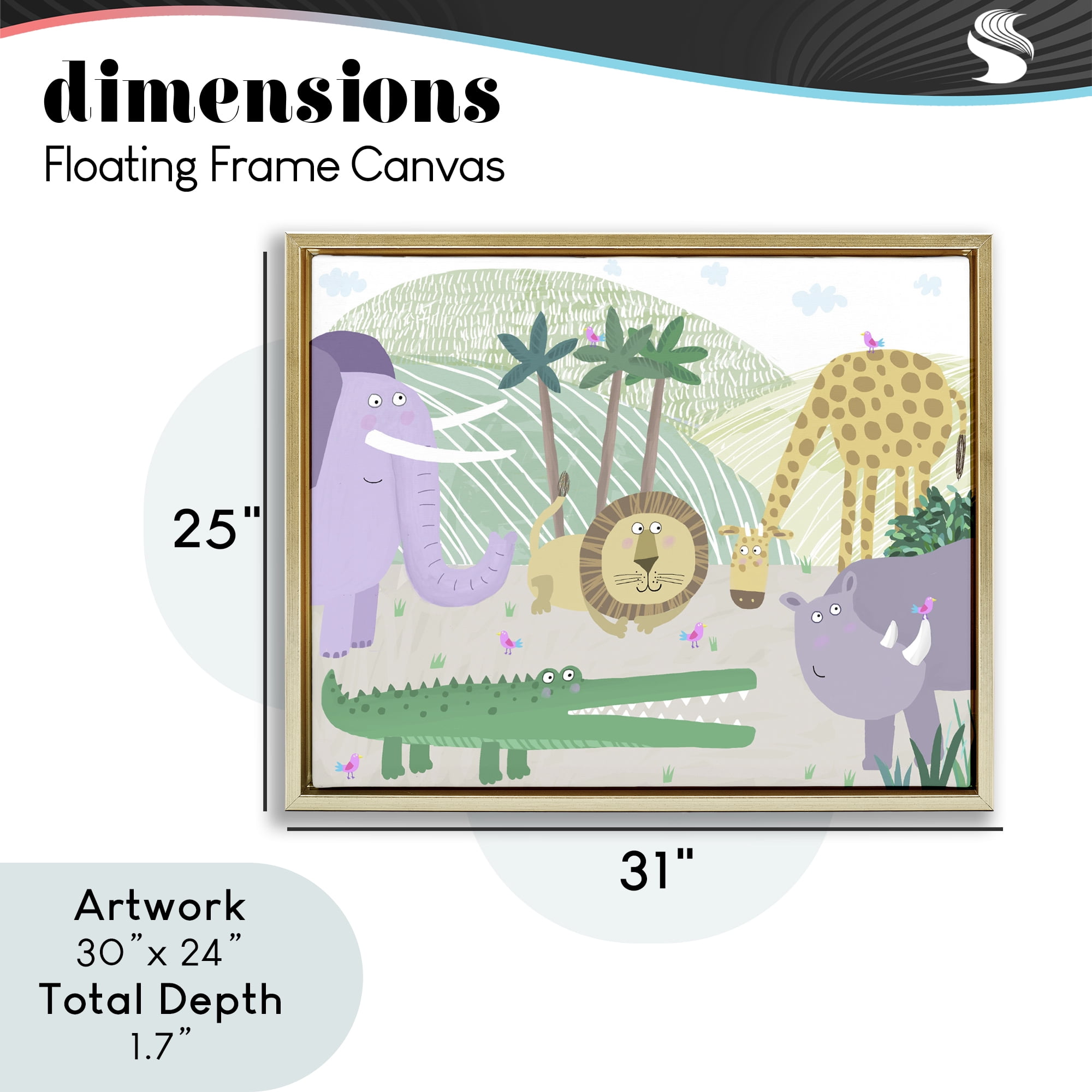 Stupell Industries Jungle Savannah Animals Gold Framed Floater Canvas Wall Art, design by Carla Daly