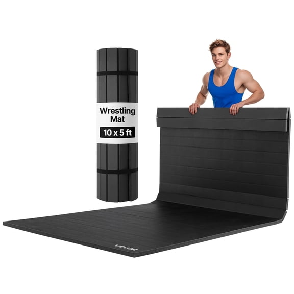 VEVOR 10x5 ft Wrestling Mat, Martial Arts Thick Mat for Home Gym Workouts Exercise, Waterproof PVC Roll-Up Training Mats for Gymnastics, Tatami, Jiu Jitsu BJJ MMA Judo, Boxing, Black