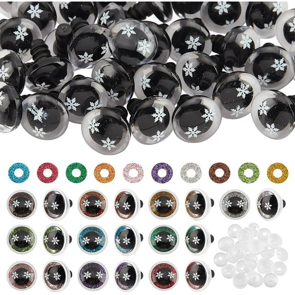 40 Sets Snowflake Safety Eyes 10 Colors Glitter Craft Eyes Resin Eyes Stuffed Crochet Eyes Kawaii Eyes with Washers for Teddy Bear Amigurumi Craft Puppet Plush Animal Making Plastic