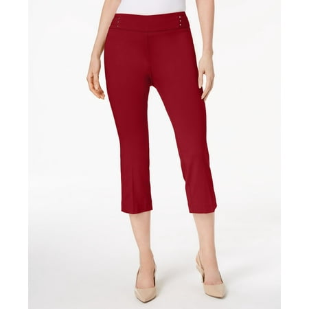 JM Women's Collection Embellished Pull-On Capri Pants Red Size Large