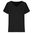thumbnail image 4 of up to 60% off Gifts Usmixi Cute Tops for Women Solid V-Neck Short Sleeve T shirts Summer Casual Loose Soft Breathable Cotton Linen Blouses Black M Under $5, 4 of 6