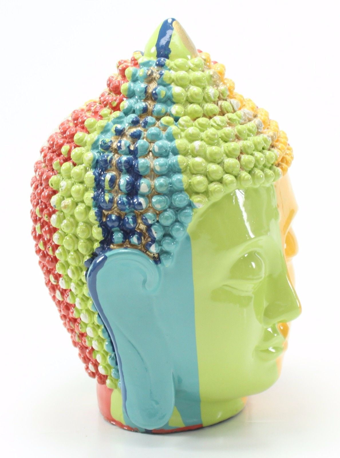 Rainbow 6.5"(H) Colorful Shakyamuni Meditating Buddha Head Figurines Peace Luck Prosperity Statues Home Decor