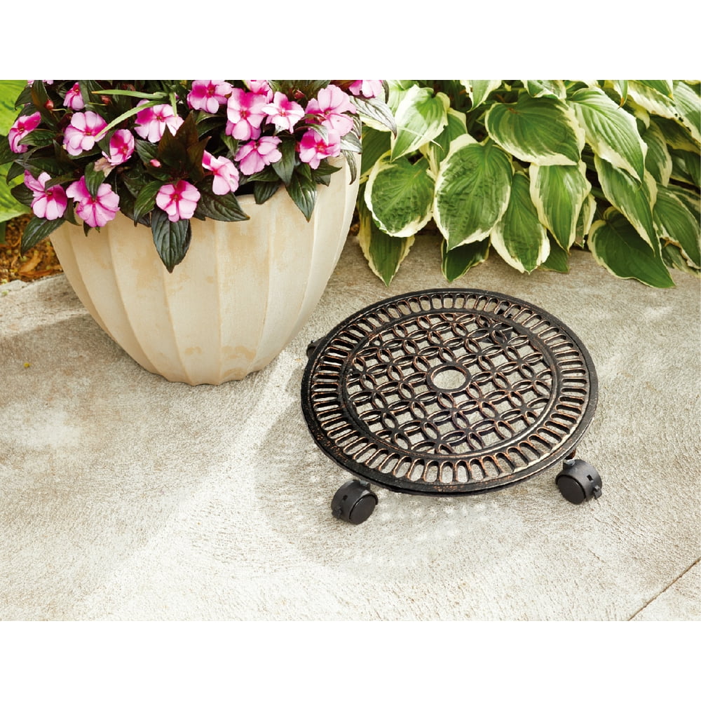 Better Homes & Gardens 14'' Brown Cast Iron Plant Caddy