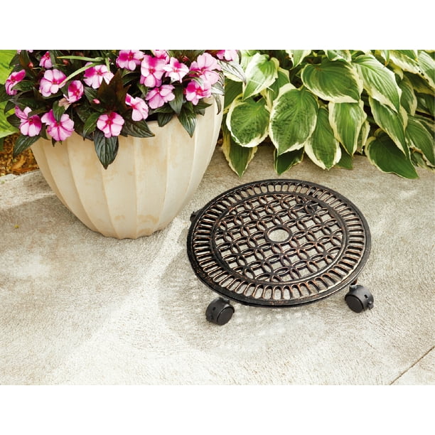 Better Homes & Gardens 14'' Brown Cast Iron Plant Caddy