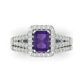 thumbnail image 2 of 1.57ct Brilliant Emerald Cut Natural Amethyst 18K White Gold Halo Solitaire with Accents Engagement Bridal Wedding Ring Band Set size 5, 2 of 7