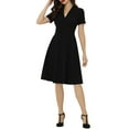 thumbnail image 2 of INSPIRE CHIC Robes Vintage pour Femmes 2024 Col Plat Manches Courtes Robe Évasée TP Noir, 2 of 6