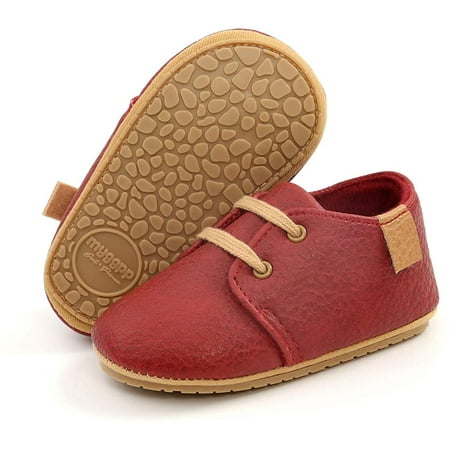 Baby Boys Girls Shoes Lace Up Leather Infant Sneakers Non Slip Rubber Sole Newborn Loafers Toddler First Walker Crib Shoes