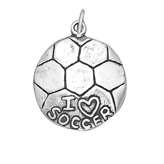 Sterling Silver 16" .8mm Box Chain "I LOVE SOCCER" Pendant Necklace