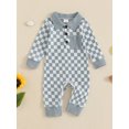thumbnail image 2 of Suealasg Infant Boy Full Length Jumpsuit Baby Boy Clothes Long Sleeve Checkerboard Print Rompers Bodysuits 3 6 9 12 18 Months Newborn Fall Coming Home Outfits, 2 of 7