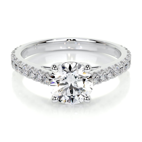 First Jewel Elegant Round Cut Eternity Diamond Ring - 1.9 Ct Lab-Created Simulated Diamond - 14K White Gold Over - Women's Engagement Ring - Ideal Gift for Special Occasions and Celebrations